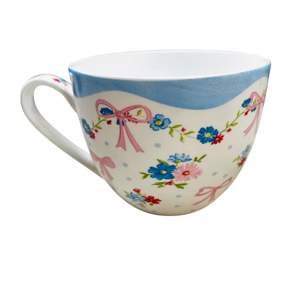 Bluebird and Willow Bone China Bow Tea Cup Mug Pink Bows Design